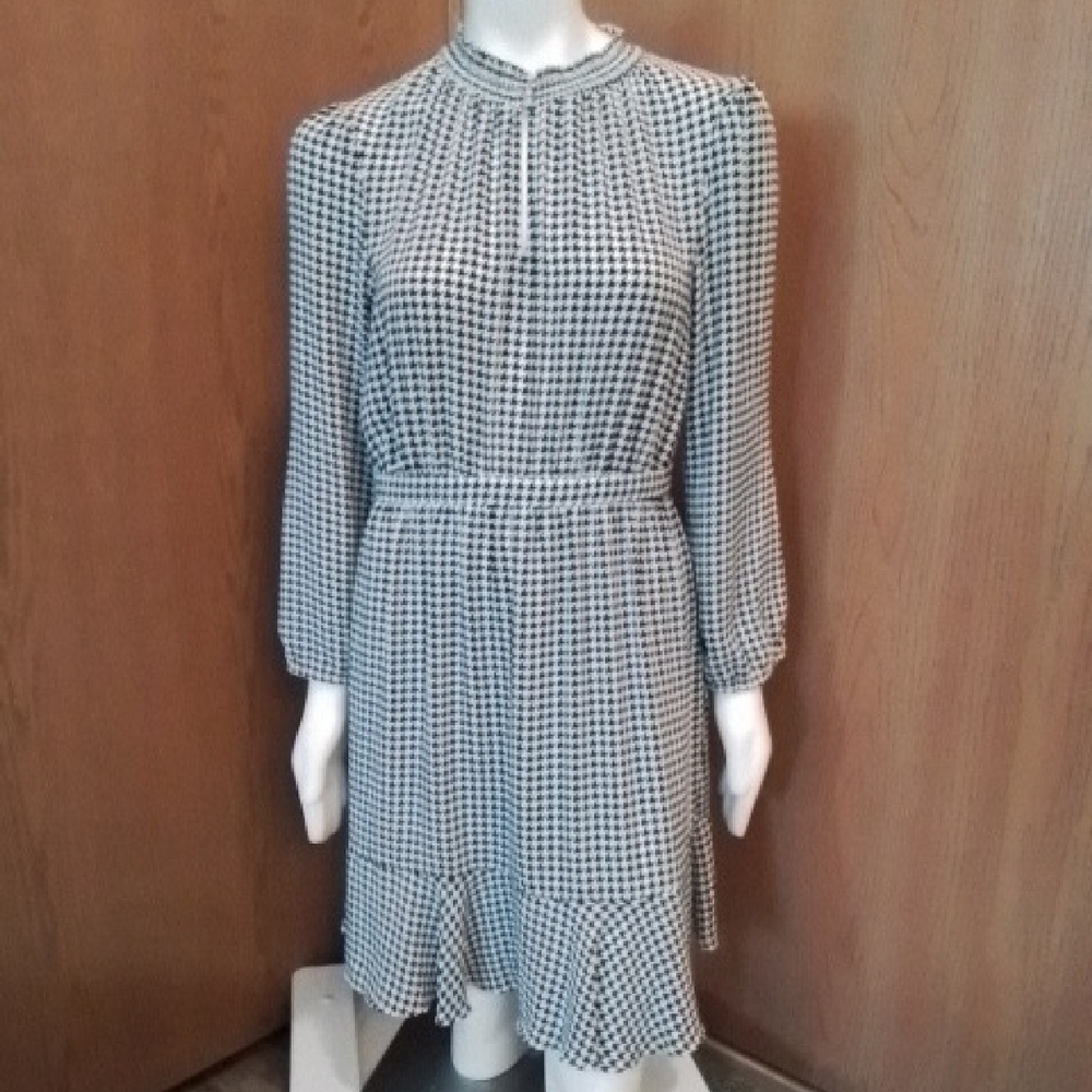 J. CREW Black and White Checked Long Sleeve Dress, Size 10.